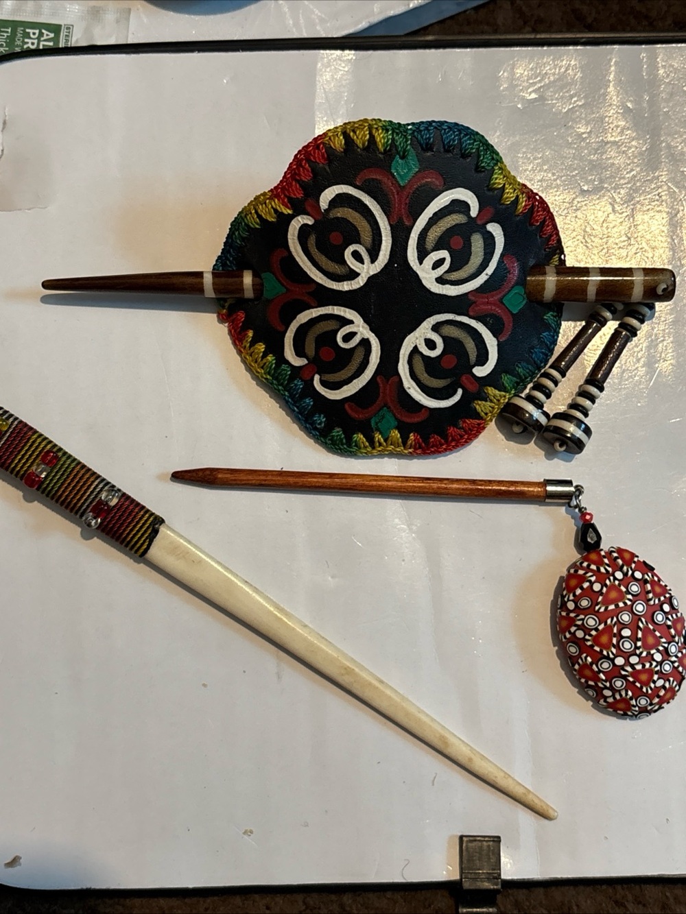 Handcrafted Ethnic leatherHair Sticks and long hair holder with Decorative Beads